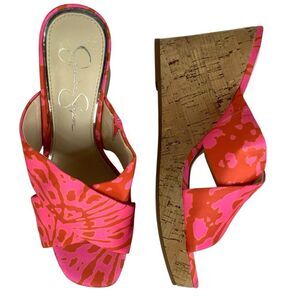 Jessica Simpson Seena Wedge Neon Pink Combo Women’s Sandal Tropical Size 8M